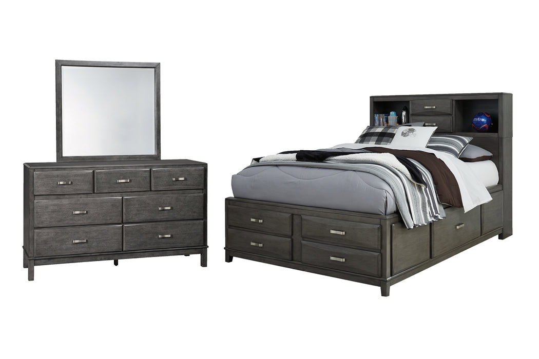 Caitbrook  Storage Bed With 8 Storage Drawers With Mirrored Dresser