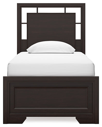 Covetown Twin Panel Bed with Mirrored Dresser and Nightstand