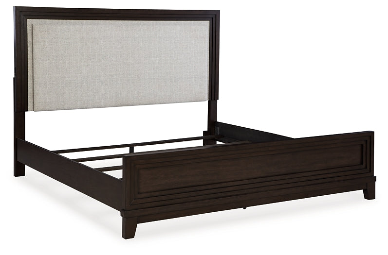 Neymorton King Upholstered Panel Bed with Dresser and 2 Nightstands