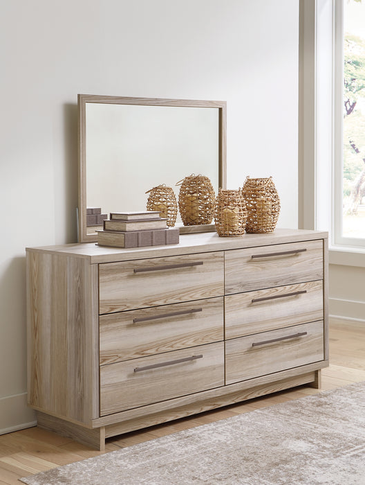 Hasbrick Queen Panel Bed with Mirrored Dresser