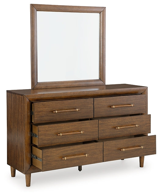 Lyncott Queen Upholstered Bed with Mirrored Dresser and Nightstand