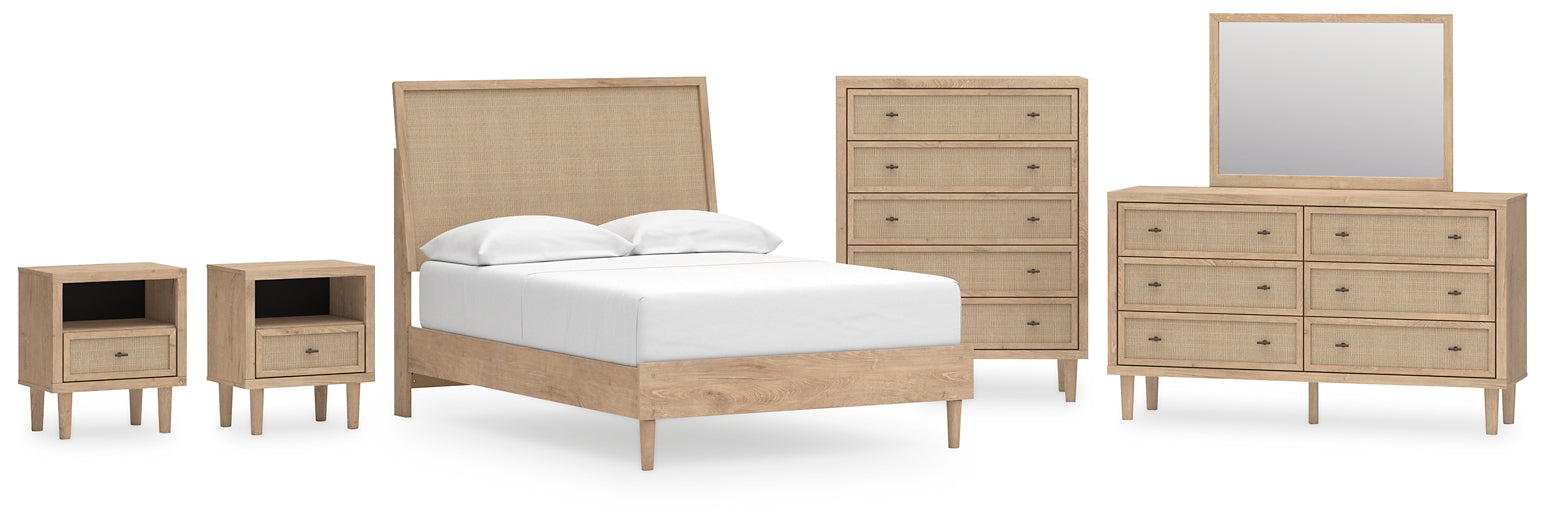 Cielden Full Panel Bed with Mirrored Dresser, Chest and 2 Nightstands