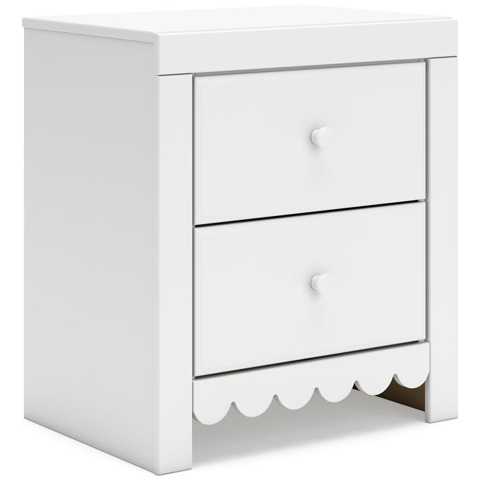 Mollviney Twin Panel Headboard with Mirrored Dresser and Nightstand