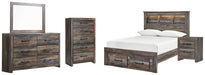 Drystan Full Bookcase Bed with 2 Storage Drawers with Mirrored Dresser, Chest and Nightstand (8027154547005)