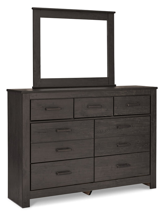 Brinxton Queen/Full Panel Headboard with Mirrored Dresser, Chest and Nightstand (8027129807165)