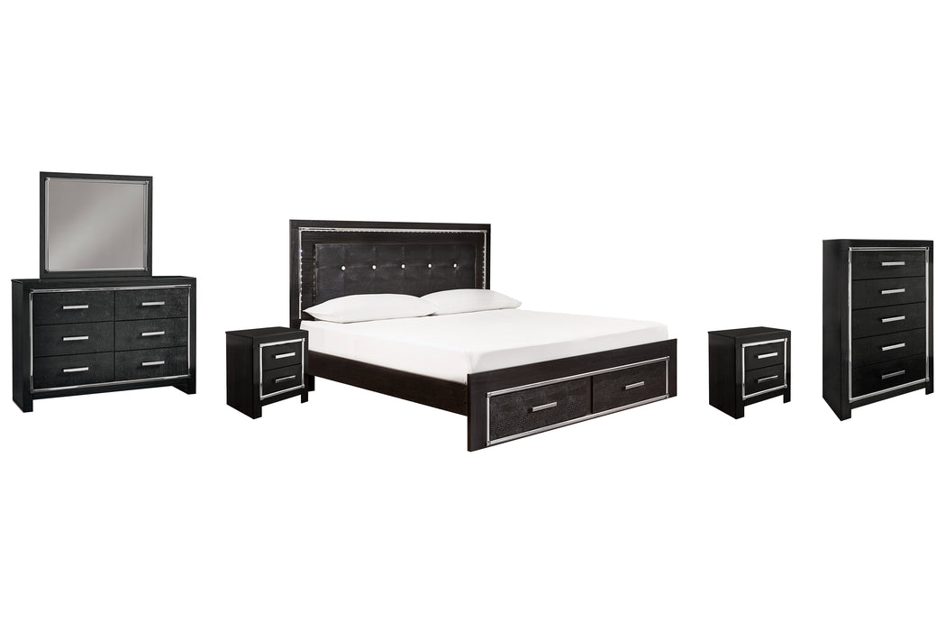 Kaydell King Panel Bed with Storage with Mirrored Dresser, Chest and 2 Nightstands (8027106836797)