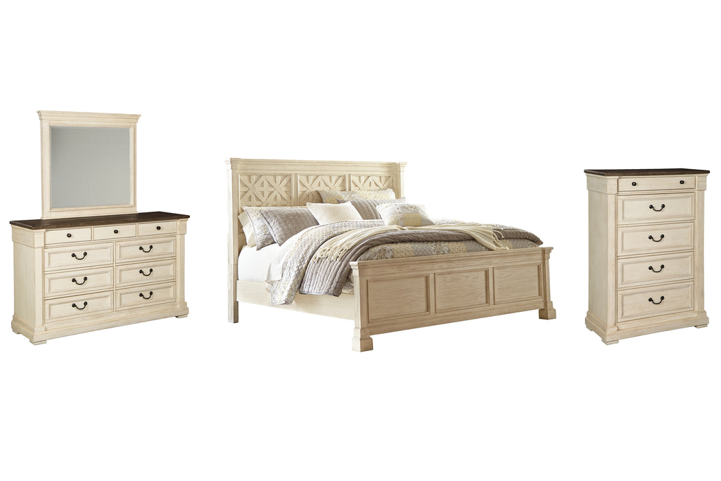 Bolanburg Queen Panel Bed with Mirrored Dresser and Chest