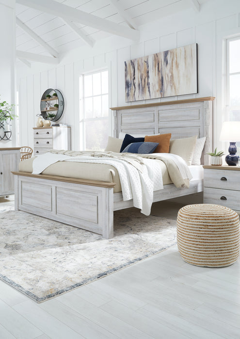 Haven Bay King Panel Bed with Mirrored Dresser, Chest and Nightstand