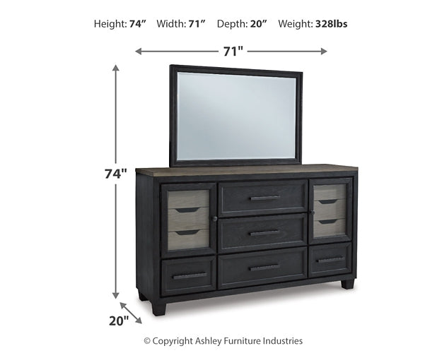 Foyland California King Panel Storage Bed with Mirrored Dresser