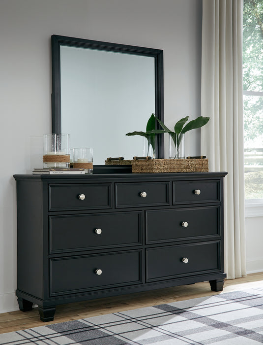 Lanolee King Panel Bed with Mirrored Dresser and Nightstand