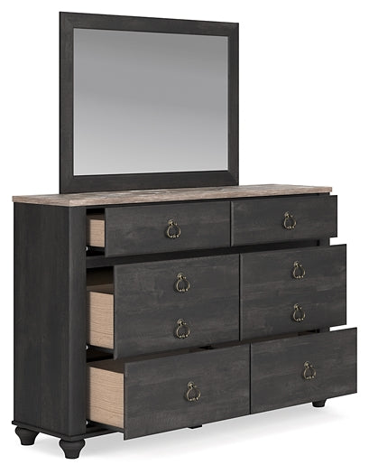 Nanforth King/California King Panel Headboard with Mirrored Dresser, Chest and 2 Nightstands